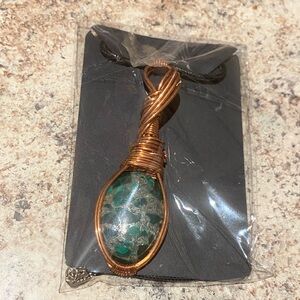 Hand Crafted Copper Wire Wrapped Green Jasper Necklace